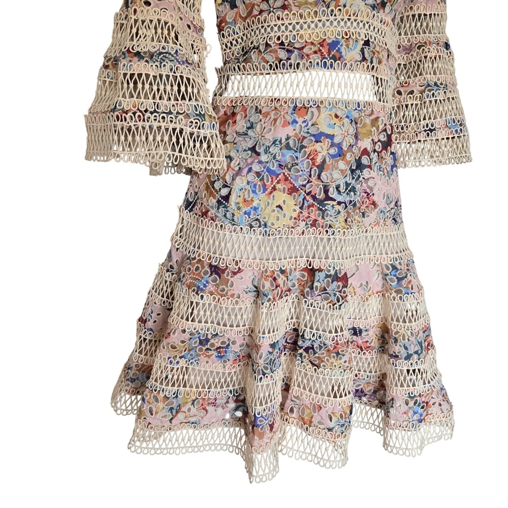 Few Moda Lovelorn Floral Eyelet Lace Flutter Mini Dress S Boho Romantic Cottage - Picture 5 of 12